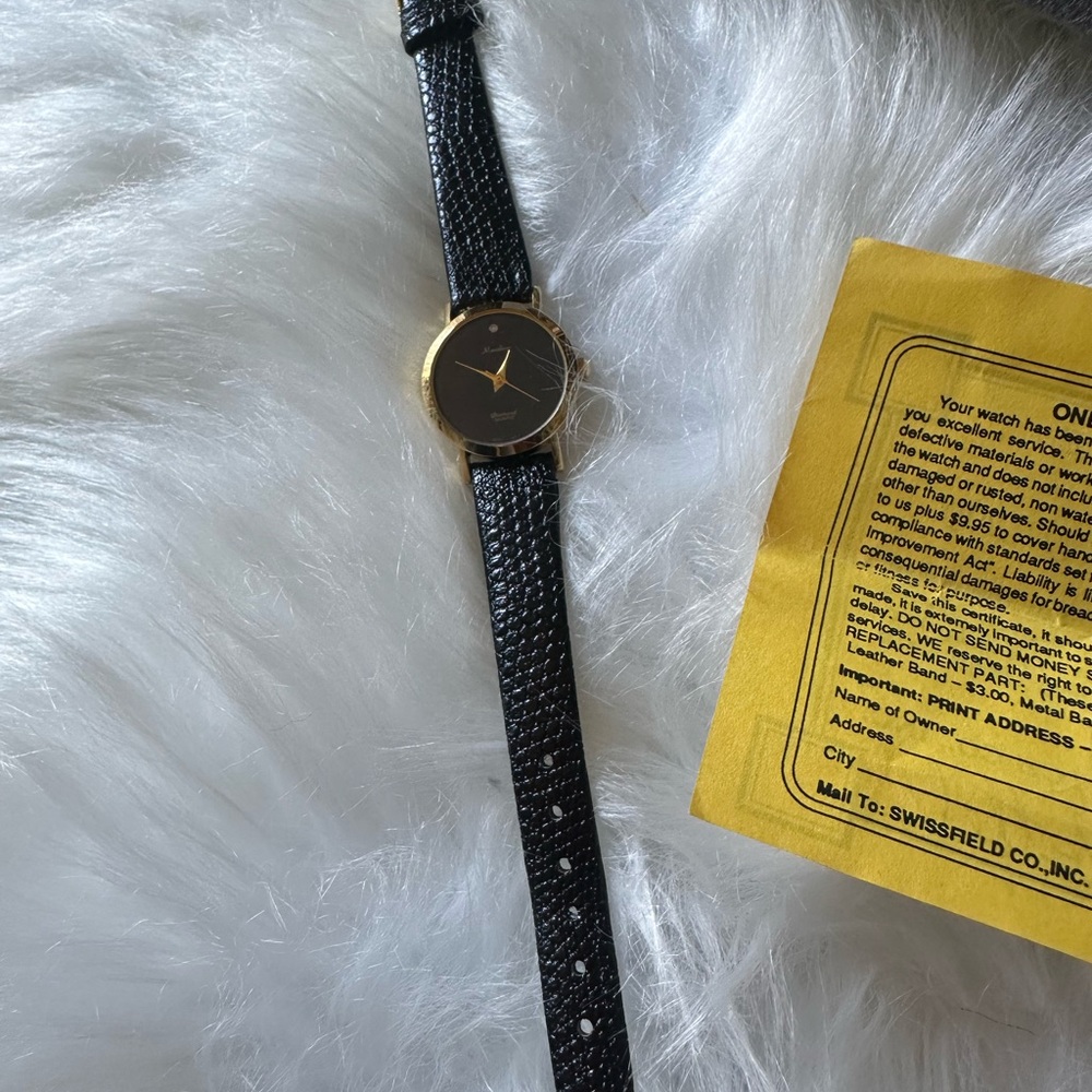 SwissField Women's Black Leather with Gold and diamond accents Watch